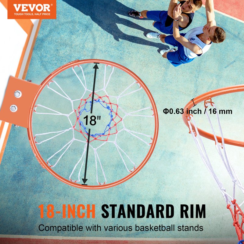 Heavy Duty Wall-Mounted Basketball Rim 18 Inch Indoor Outdoor Hoop with Net