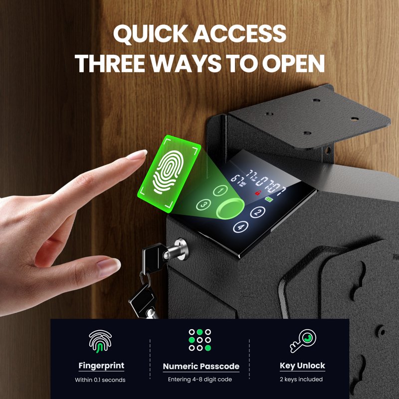 Biometric Safe with Fingerprint & Passcode - Compact Security Box for Home & Office