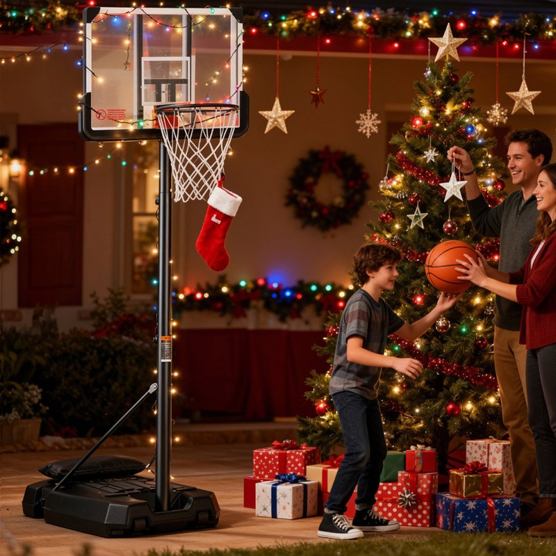 Portable Adjustable Basketball Hoop System with Large Base for Indoor Outdoor Use - 44 Inch Rim
