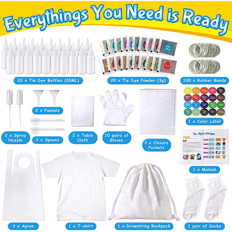Color Tie Dye Craft Kit with 20 Colors & Accessories for Kids & Adults