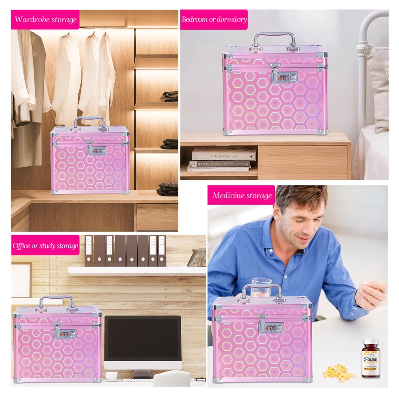 Colorful Rose Combination Lock Box for Documents Valuables & Medications