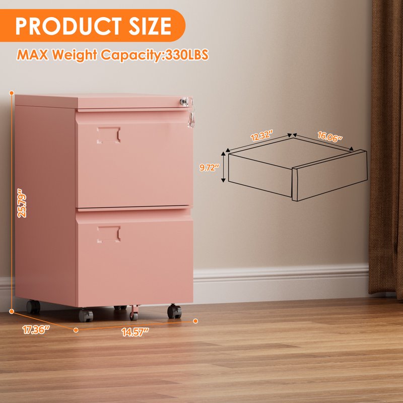 Metal Mobile File Cabinet with Wheels - Lockable Under-Desk Storage Drawer