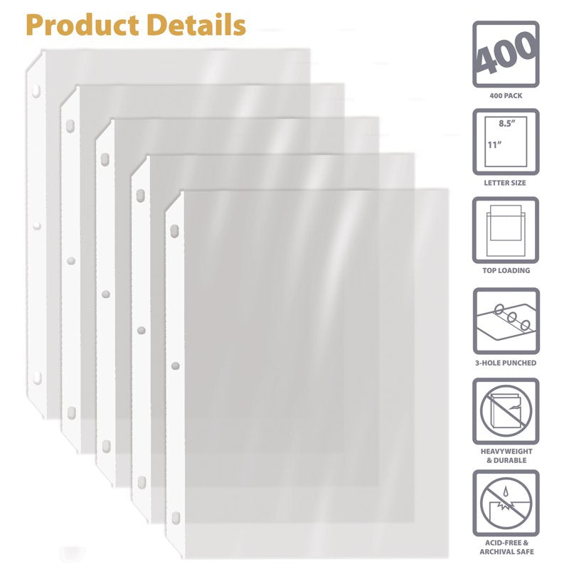 Heavyweight Clear Poly Sheet Protectors 8.5 x 11 Inch 400 Count