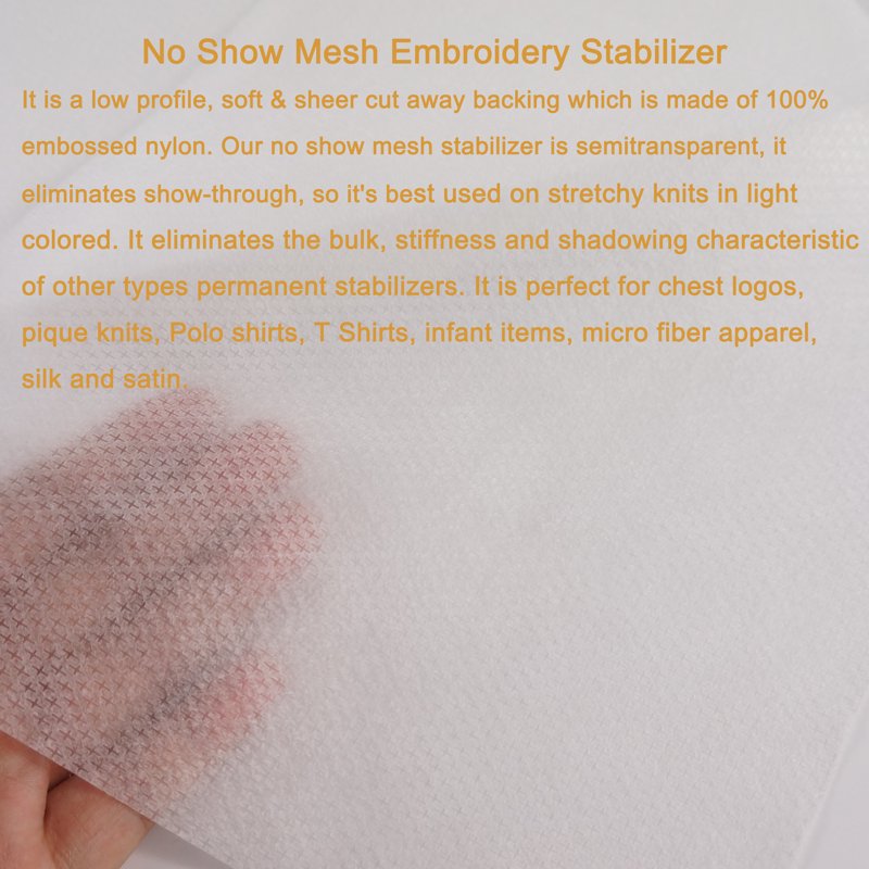 No Show Mesh Embroidery Stabilizer Backing Sheets - 8x8 Inch, Pack of 100