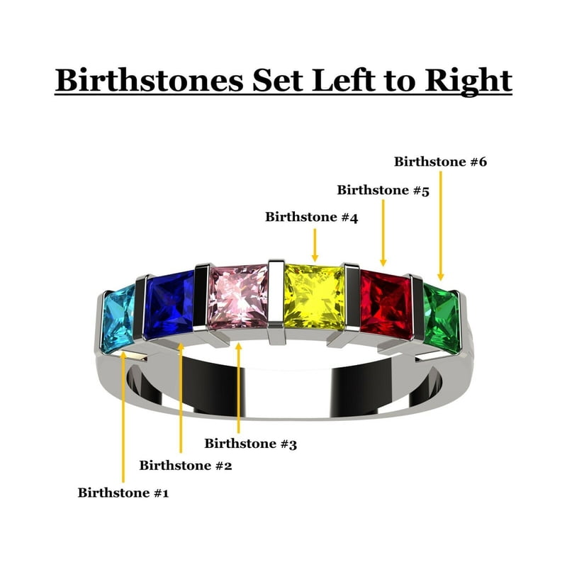 Personalized 10k White Gold Mother Ring with 1-6 Birthstones for Women