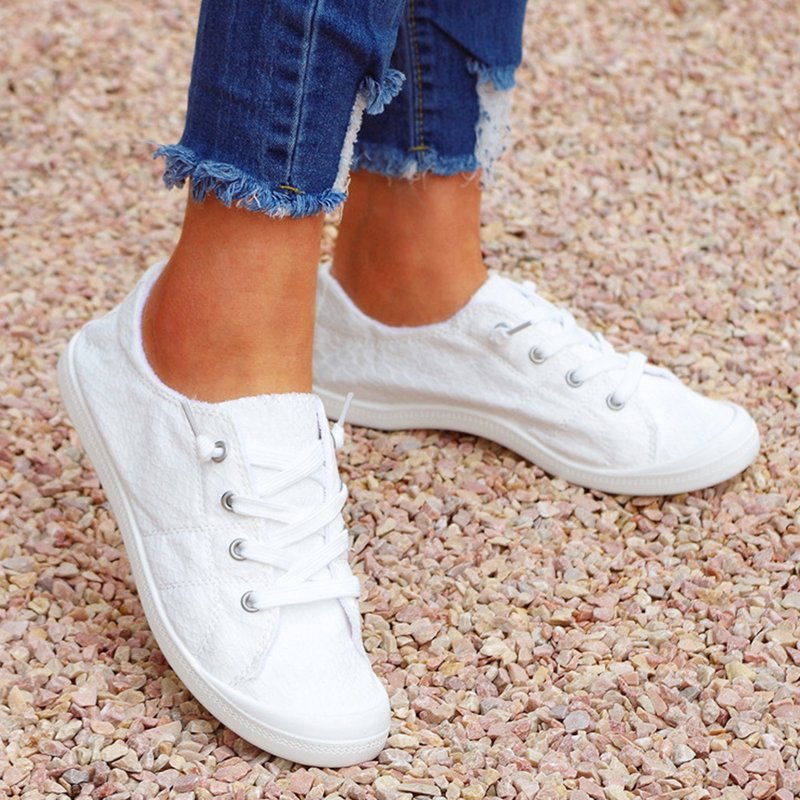 Women's Casual Canvas Sneakers - Low Top Fashion Tennis Shoes White