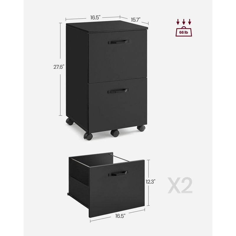 Small Rolling File Cabinet with 2 Drawers for Home Office Storage