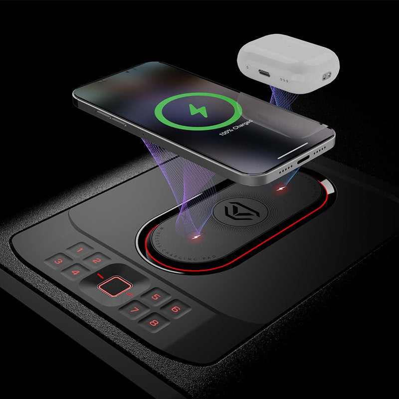 Smart Home Safe with Biometric Scanner and Wireless Charging Pad