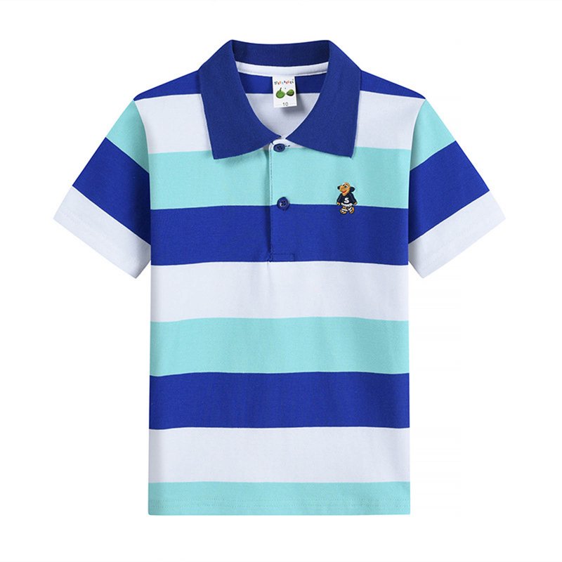 Kids Boys Striped Polo Shirt - Short Sleeve School Uniform Top for Children