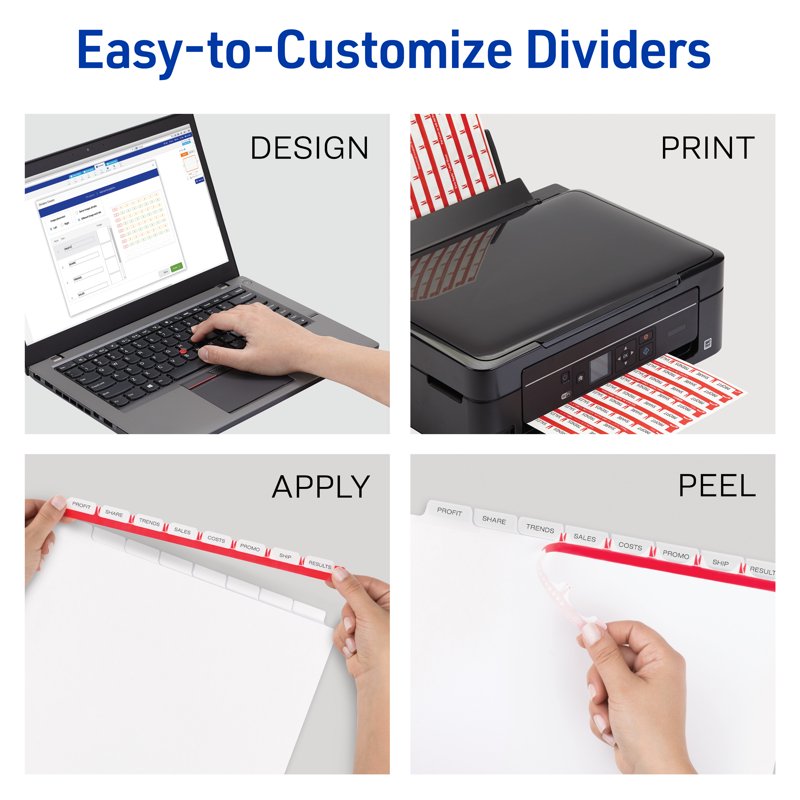 8-Tab Print & Apply Dividers for Binders - Customizable Office Organization