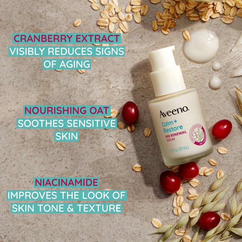 Aveeno Calm + Restore Age Renewal Face Serum with Cranberry Extract, 1 fl oz