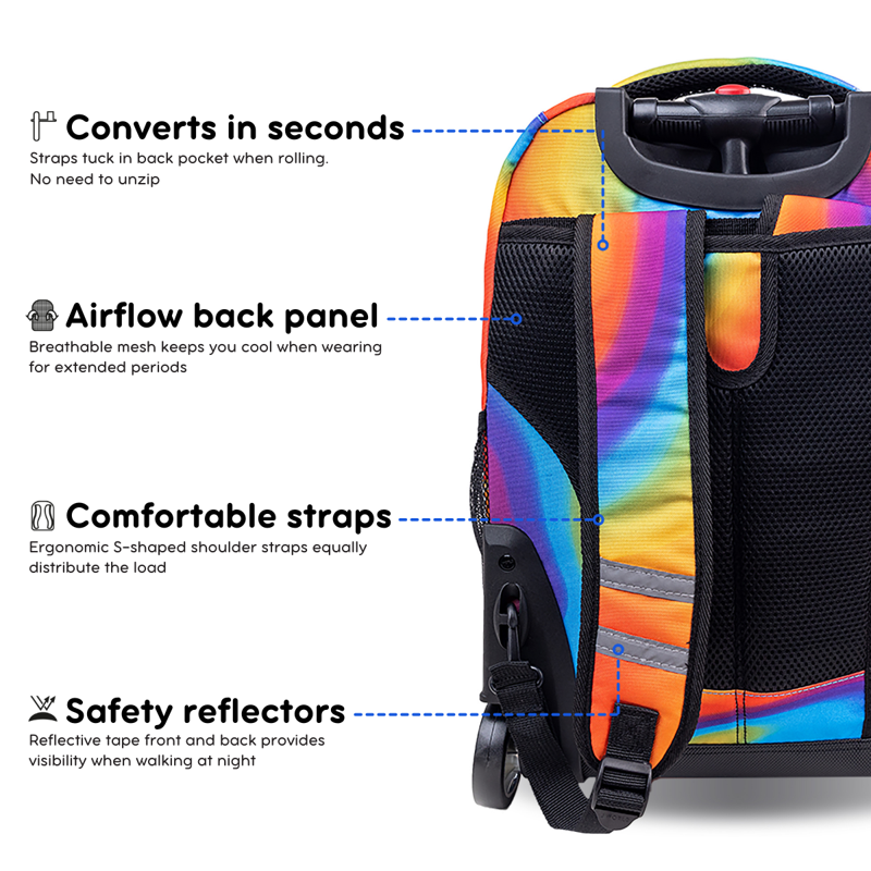 Unisex Rolling Backpack for School & Travel - 18-Inch Capacity