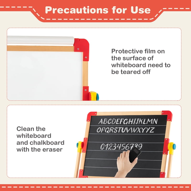 Kids Wooden Art Easel with Double Sided Chalkboard & Whiteboard, Paper Roll & Storage Tray