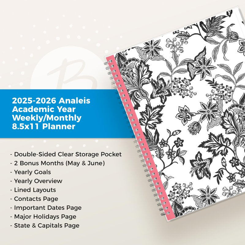 2025-2026 Blue Sky Academic Planner, Weekly & Monthly Organizer, 8.5x11, July to June