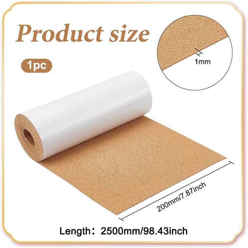 Self-Adhesive Cork Sheet Roll 98.4 x 7.8 Inches for DIY Crafts Wall Decor