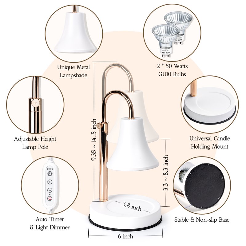 Dimmable Candle Warmer Lamp with Timer - Wax & Fragrance Heater for Home & Bedroom