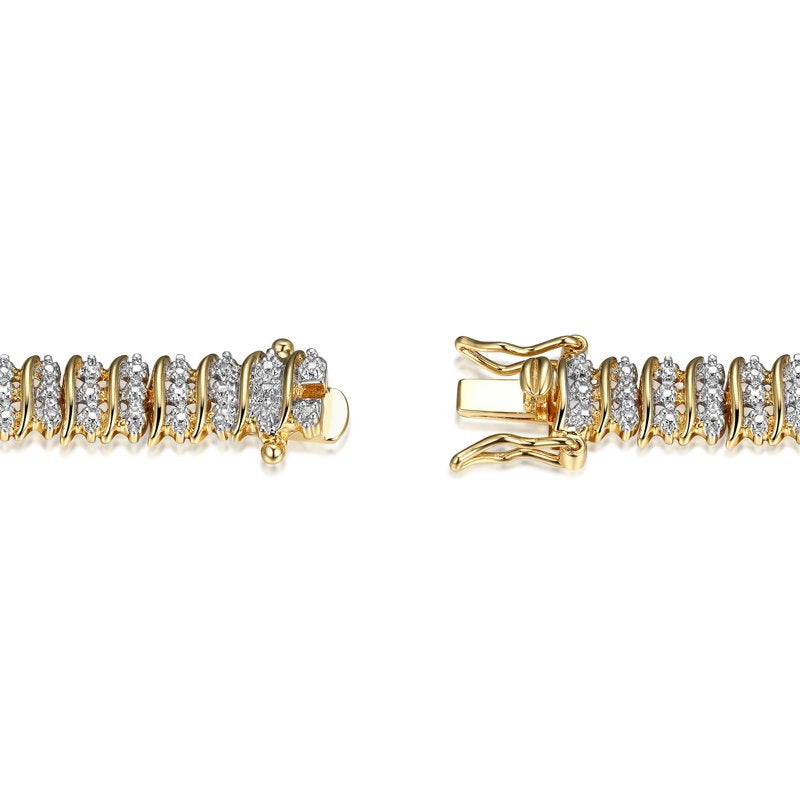 Gold Plated Silver S Link Tennis Bracelet with Diamond Accents 7.25"