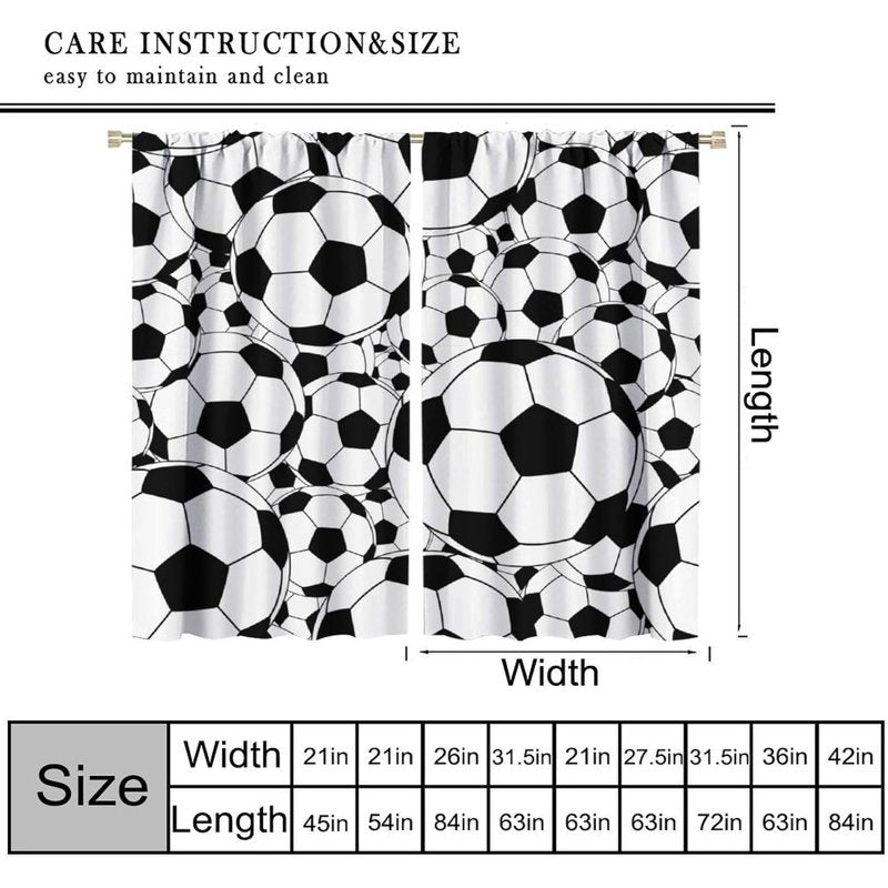 Kids Soccer Pattern Window Curtains - Insulated Thermal Drapes for Bedroom Nursery Classroom - 2 Panels