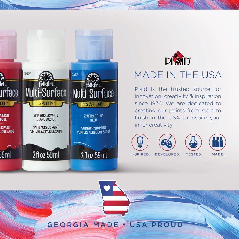 Multi-Surface Acrylic Craft Paint Set - 10 Colors, Satin Finish, Versatile for Wood, Glass, Fabric