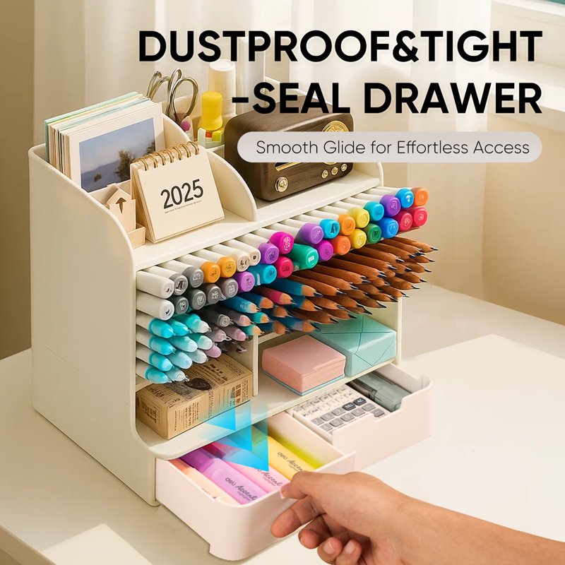Tall Plastic Desk Organizer with Drawers & Compartments - Office & Home Storage