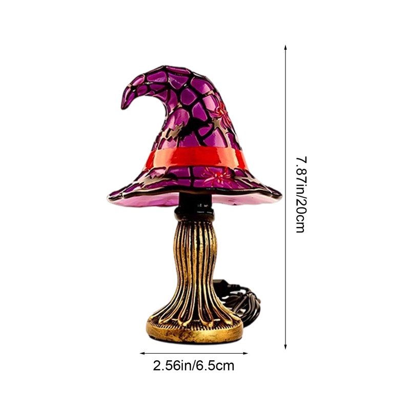 Halloween Witch Hat Stained Glass Lamp, Pumpkin Lantern Accent Light - Multiple Colors