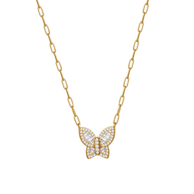 Women's Gold Plated Sterling Silver Heart & Butterfly Necklace Set - 18 Inch