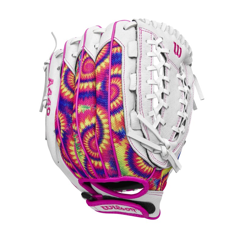 Youth Fastpitch Softball Glove 12 Inch Outfield Mitt for Right Hand Throw - White Tie Dye