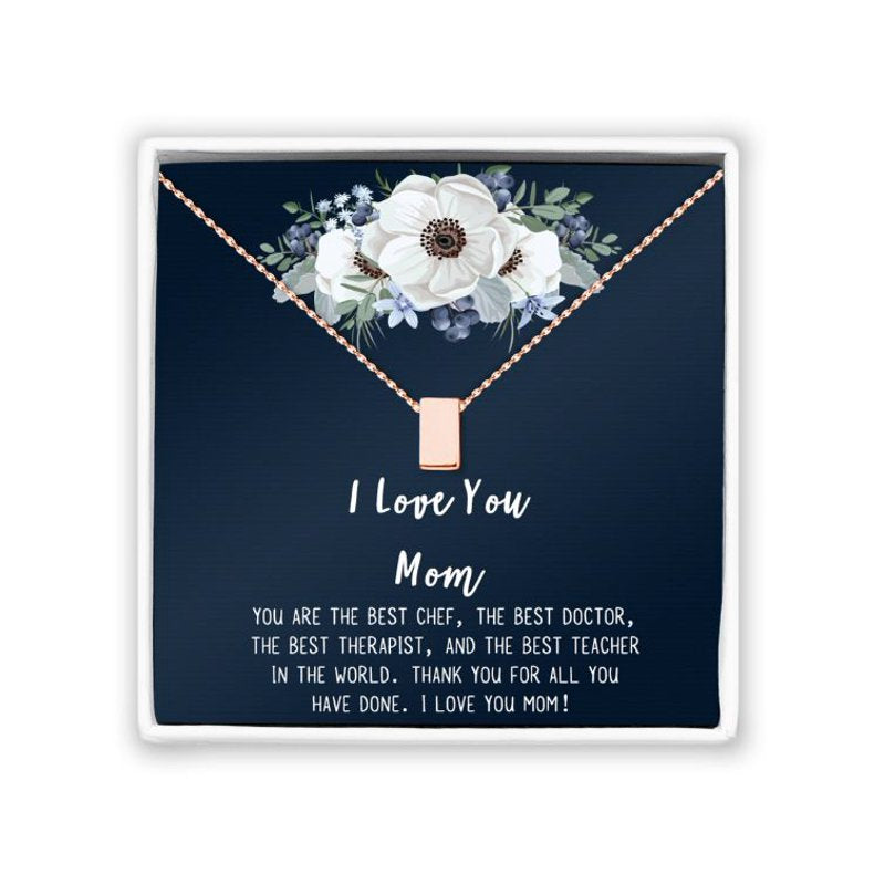 Mother's Day Rose Gold Cube Necklace for Women - Gift Box & Card Included