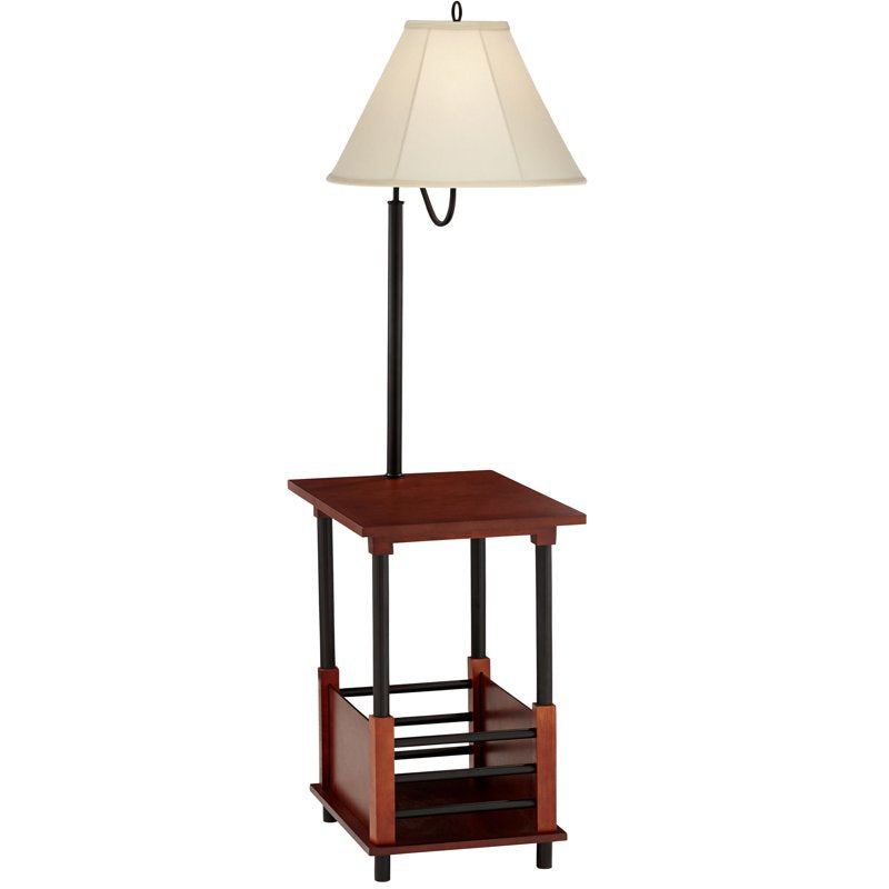 Rustic Farmhouse Floor Lamp with End Table and Swing Arm - 55" Tall Open Crate Design