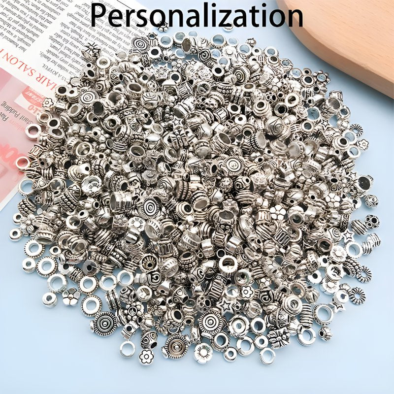Vintage Silver Beads for Jewelry Making - Large Hole Spacer Beads, 180pcs