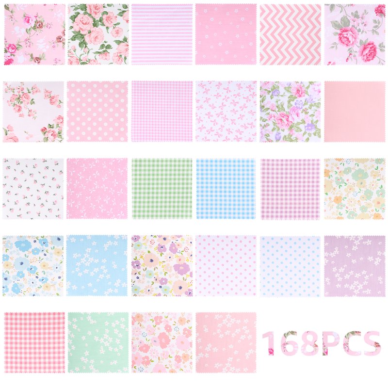 168-Piece Quilting Cotton Fabric Squares Pack 5x5 Inches for Sewing & Patchwork