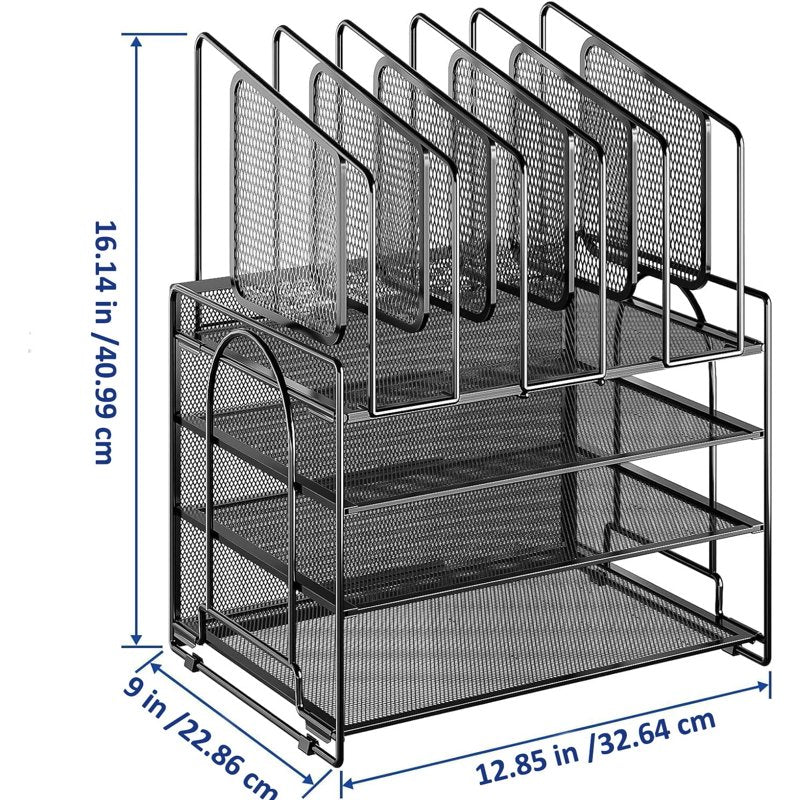 4-Tier Mesh Desk File Organizer with Vertical and Horizontal Storage