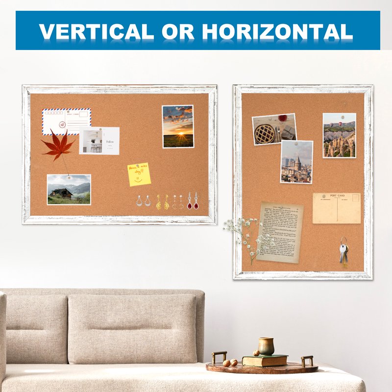 24 x 18 Inch Cork Bulletin Board with White Wooden Frame - Memo Notice Pin Board
