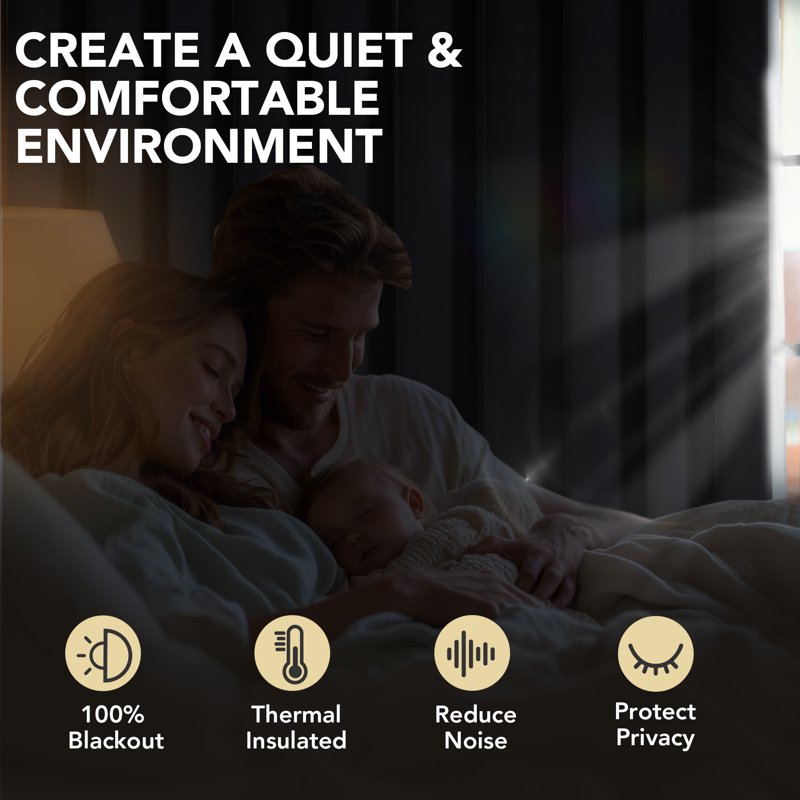 Total Blackout Curtains for Bedroom & Living Room - Thermal Insulated, 2 Panels, Grommets, Dark Gray