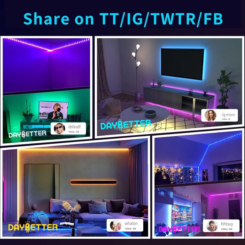 USB Powered RGB LED Strip Lights 100ft with App & Music Sync for Bedroom Decor