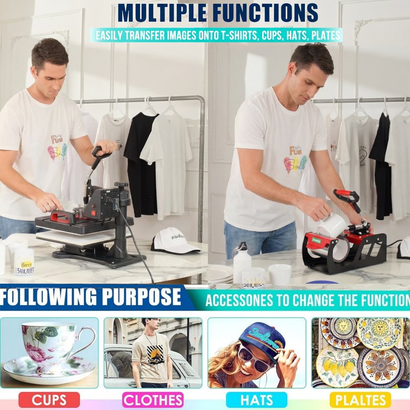 8-in-1 Heat Press Machine 15x12in Digital Sublimation Vinyl Transfer