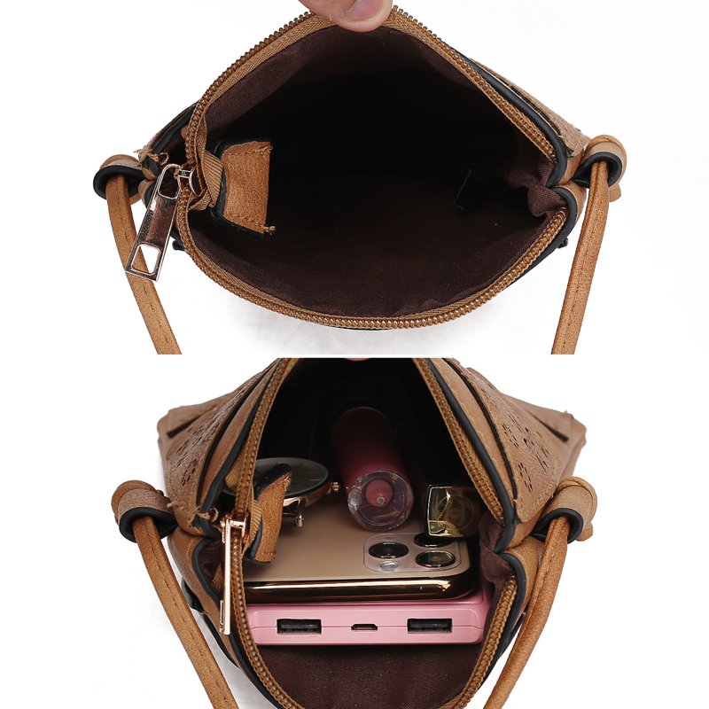 Women's Crossbody Bag - Vegan Leather, Laser-Cut Design, Adjustable Strap