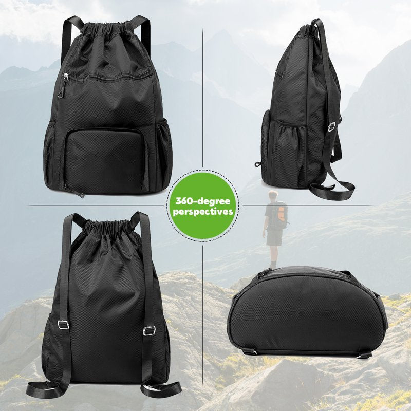 Water-Resistant Sports Drawstring Backpack with Shoes Compartment - Gym & Travel Bag