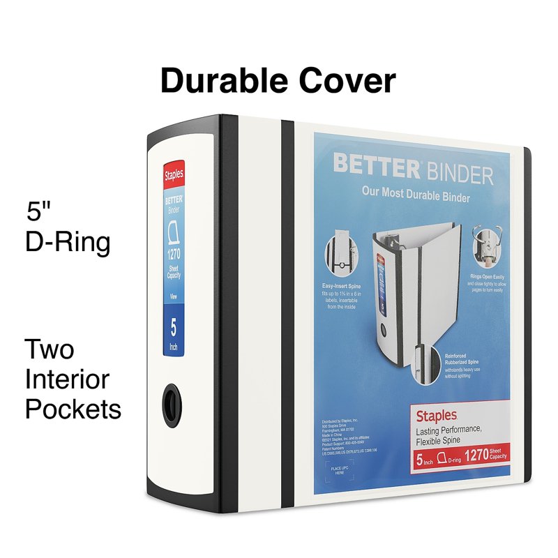 Heavy Duty 5-Inch White Binder - 1270 Sheet Capacity, File Organizer