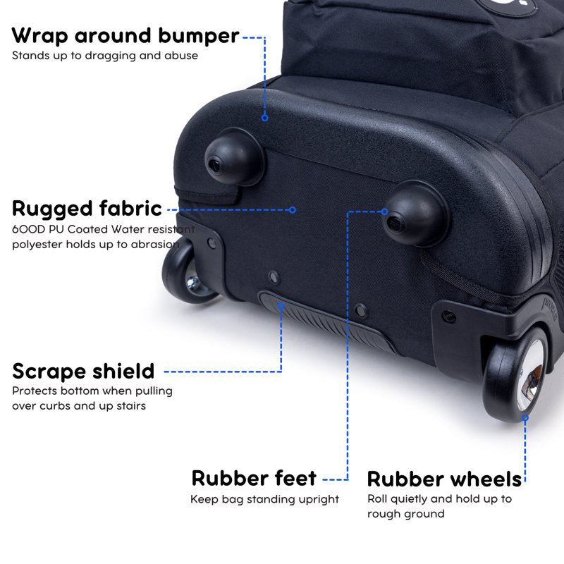 20-Inch Rolling Backpack with Laptop Sleeve for School & Travel - Black