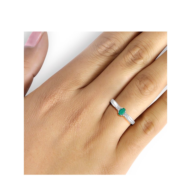 Emerald Birthstone Ring 0.25 Carat Sterling Silver Jewelry with White Diamond Accent