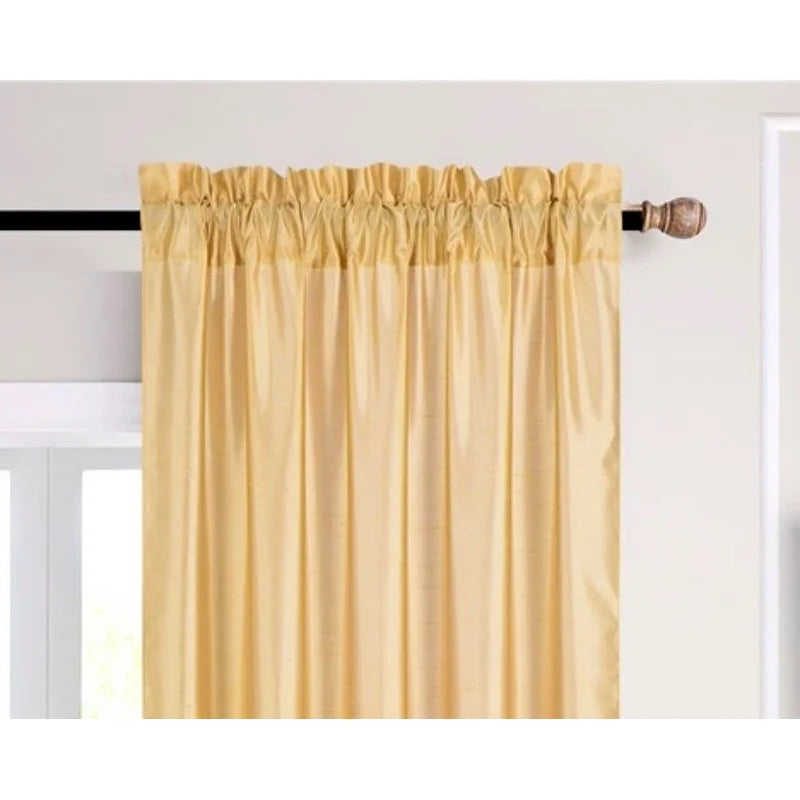Semi-Sheer Faux Silk Window Curtains Set - Gold 84" Length, 2-Pack