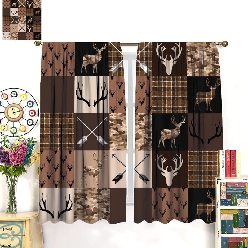 Vintage Bear Deer Window Curtains - Farmhouse Style 40x28 Inches, Blackout Polyester