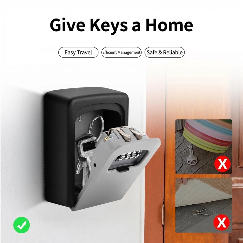 Portable Wall Mount Key Lock Box with Resettable 4-Digit Combination for Outdoor Security