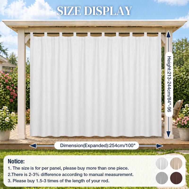 Outdoor Waterproof Curtain Panel for Patio – Blackout, Thermal Insulated, Extra Wide 100"x84"