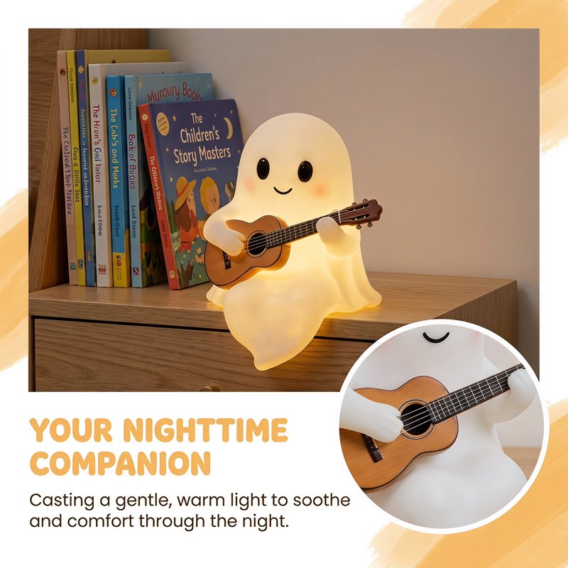 Halloween Ghost Night Light - Cute Ghost Playing Guitar Figurine Lamp for Party Bedroom Home