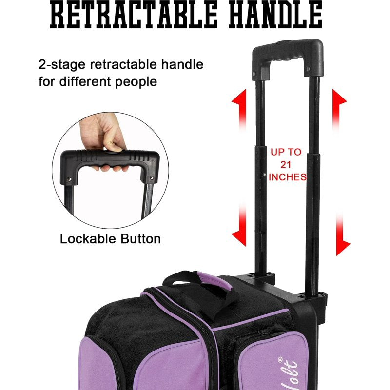 WOLT Purple Double Roller Bowling Bag for 2 Balls with Retractable Handle 40" - Variation: Purple