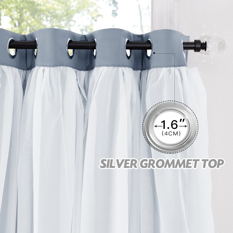 Double Layer Blackout Curtains for Living Room Noise Insulation - Set of 2
