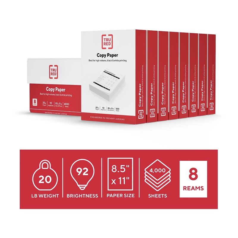 High-Volume Copy Paper 8.5 x 11 Inches 20 lbs Brightness 92 - 4000 Sheets