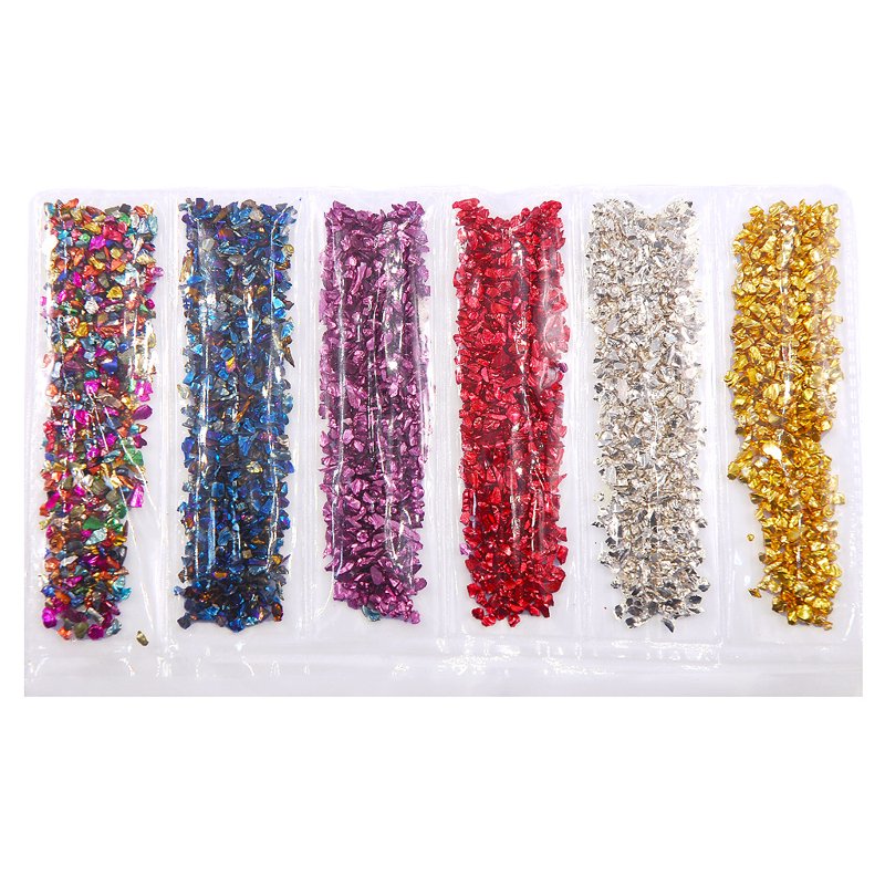 Glitter Irregular Glass Chips for Resin Crafts Jewelry Filling - 6 Colors